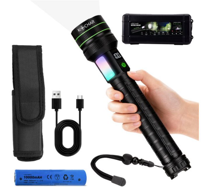 Kochar Zaklamp LED oplaadbaar - Militaire zaklamp - 26650 Oplaadbare batterij - 6 standen - Powerbank functie - IP67 Waterdicht - Zaklamp op batterijen - Zaklamp noodpakket