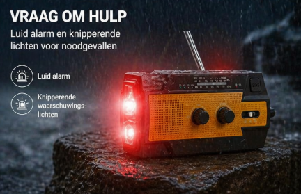 crankradio met 14800 mWh (4000 mAh), draagbare powerbank, opladen via USB, zonne-energie, zwengel en batterijen, SOS-alarm en zaklamp voor noodgevallen