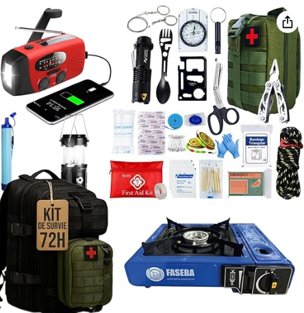 Complete overlevingsset 2025 oorlog, overlevingsset, ramp, 72 uur, regering, militair, EHBO-tas, inclusief paracord, mes, radio, campinggaskachel, deken
