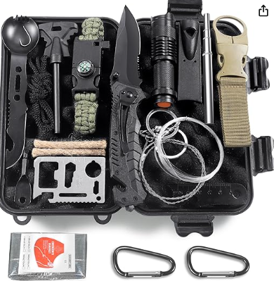 14-in-1 multifunctionele survivalset, gebruikt voor outdoor First Aid Kit voor outdoorsporten, kamperen, bergbeklimmen, Focaia steen / thermische deken / fluitje / armbanden